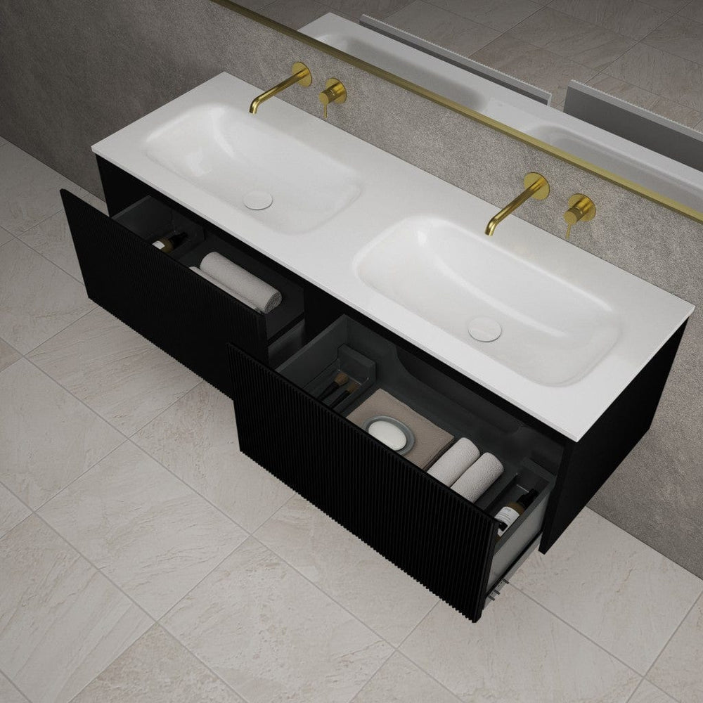 Scanalato Double Drawer Vanity Unit With Beyondstone Double Basin - Pure Black 1400mm
