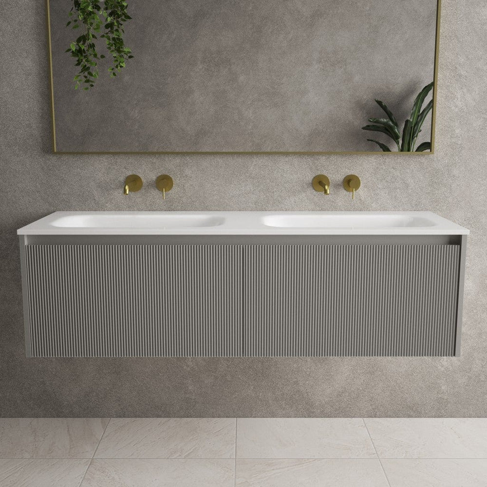 Scanalato Double Drawer Vanity Unit With Beyondstone Double Basin - Rich Taupe 1400mm