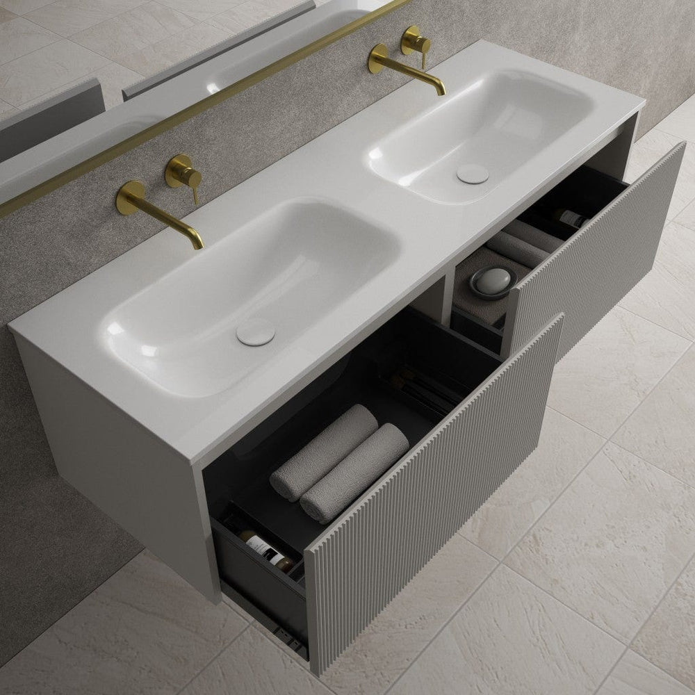 Scanalato Double Drawer Vanity Unit With Beyondstone Double Basin - Rich Taupe 1400mm