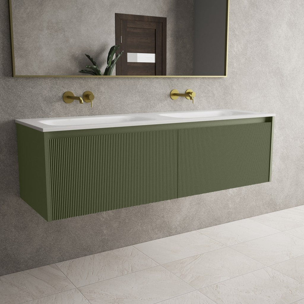 Scanalato Double Drawer Vanity Unit With Beyondstone Double Basin - Seaweed 1400mm