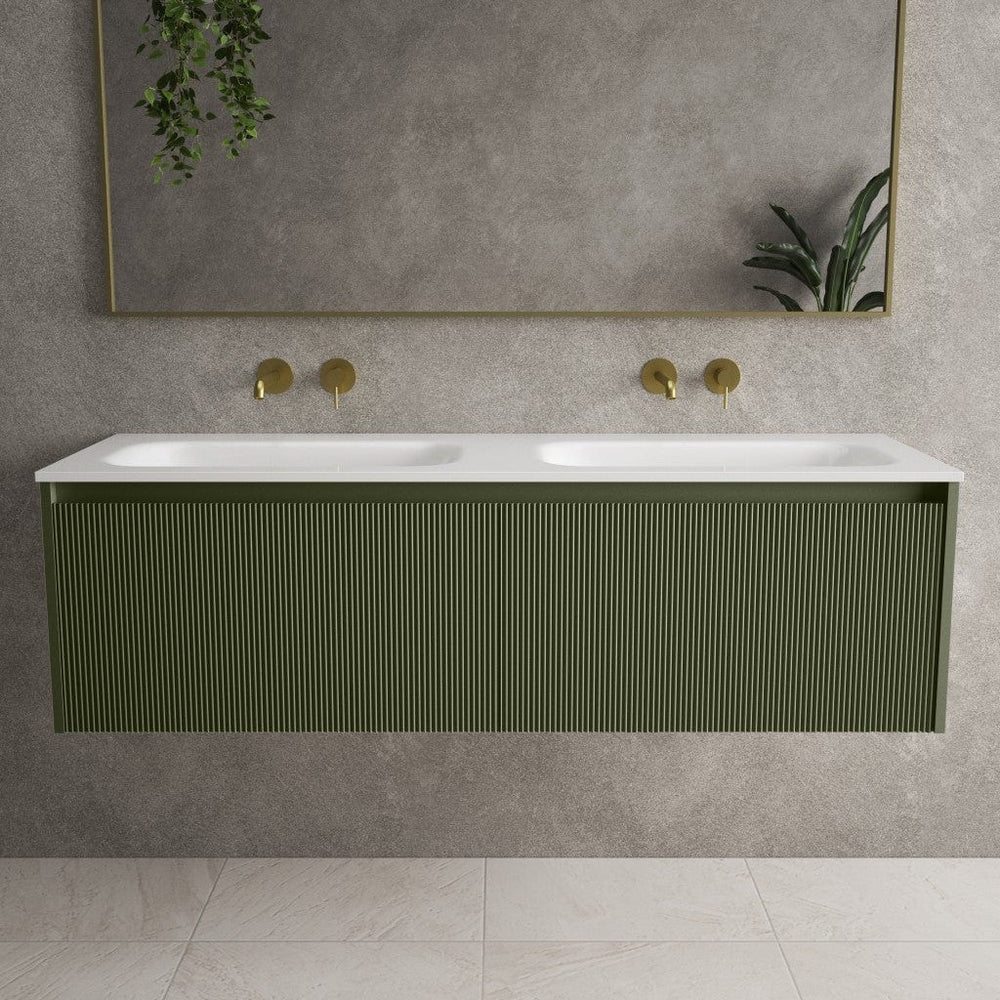 Scanalato Double Drawer Vanity Unit With Beyondstone Double Basin - Seaweed 1400mm
