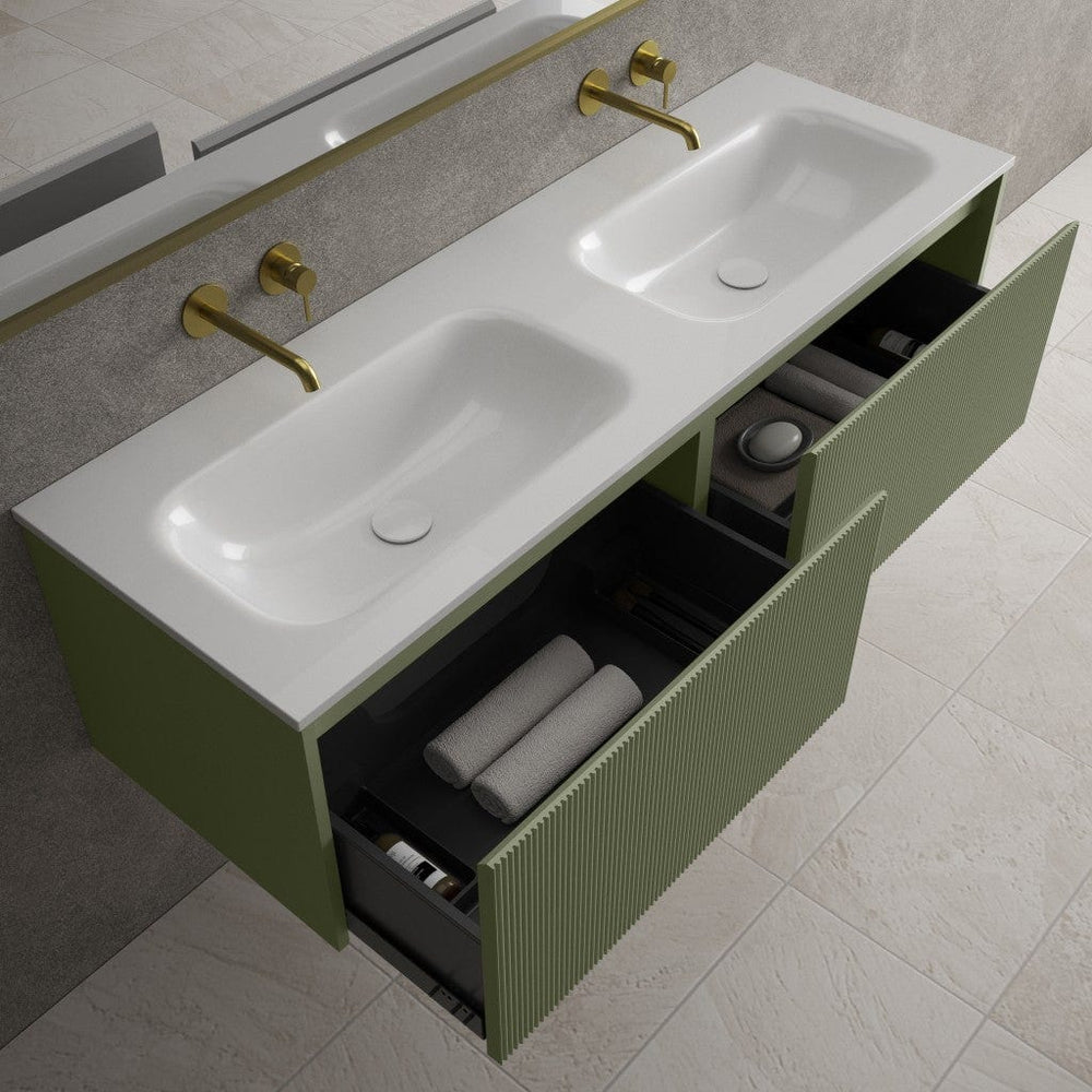 Scanalato Double Drawer Vanity Unit With Beyondstone Double Basin - Seaweed 1400mm