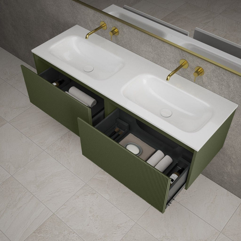 Scanalato Double Drawer Vanity Unit With Beyondstone Double Basin - Seaweed 1400mm