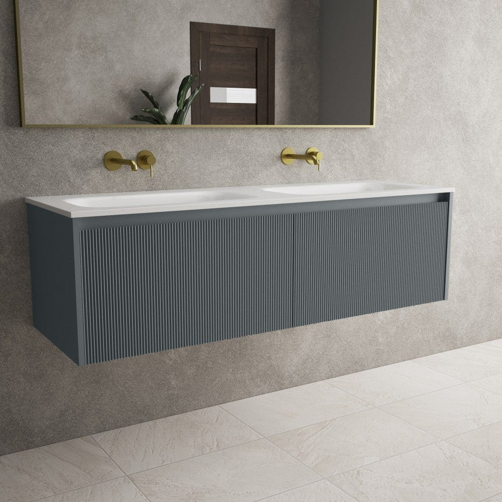 Scanalato Double Drawer Vanity Unit With Beyondstone Double Basin - Slate Grey 1400mm