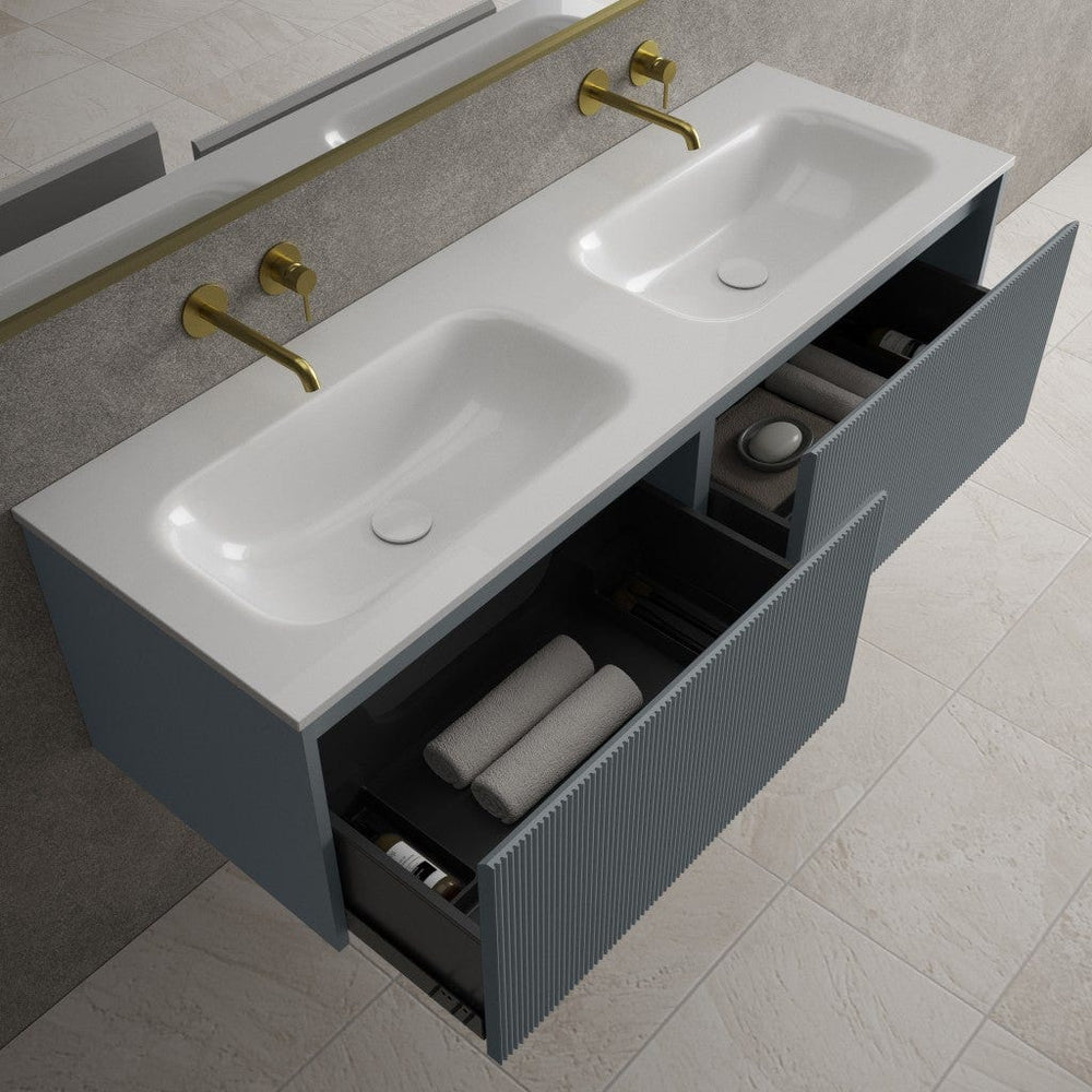Scanalato Double Drawer Vanity Unit With Beyondstone Double Basin - Slate Grey 1400mm