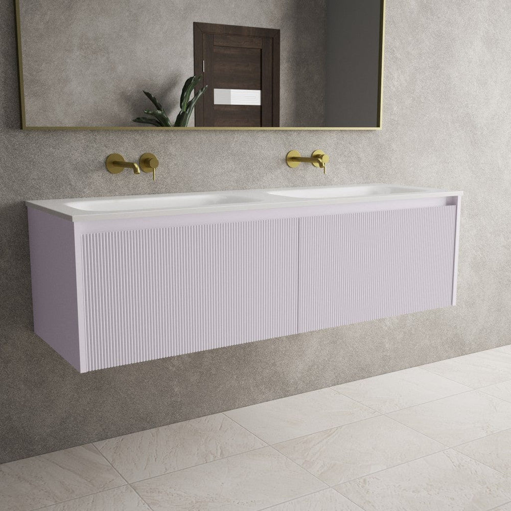 Scanalato Double Drawer Vanity Unit With Beyondstone Double Basin - Soft Violet 1400mm