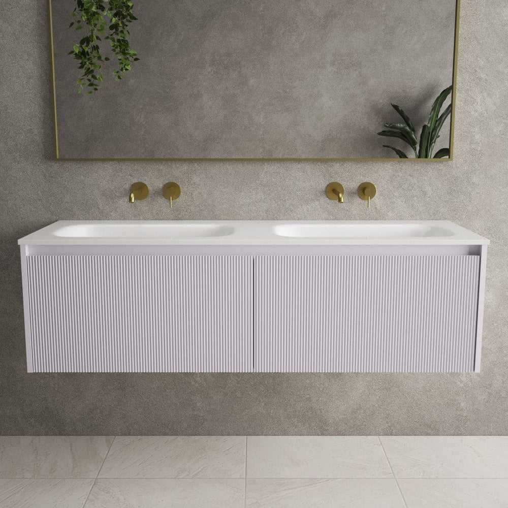 Scanalato Double Drawer Vanity Unit With Beyondstone Double Basin - Soft Violet 1400mm