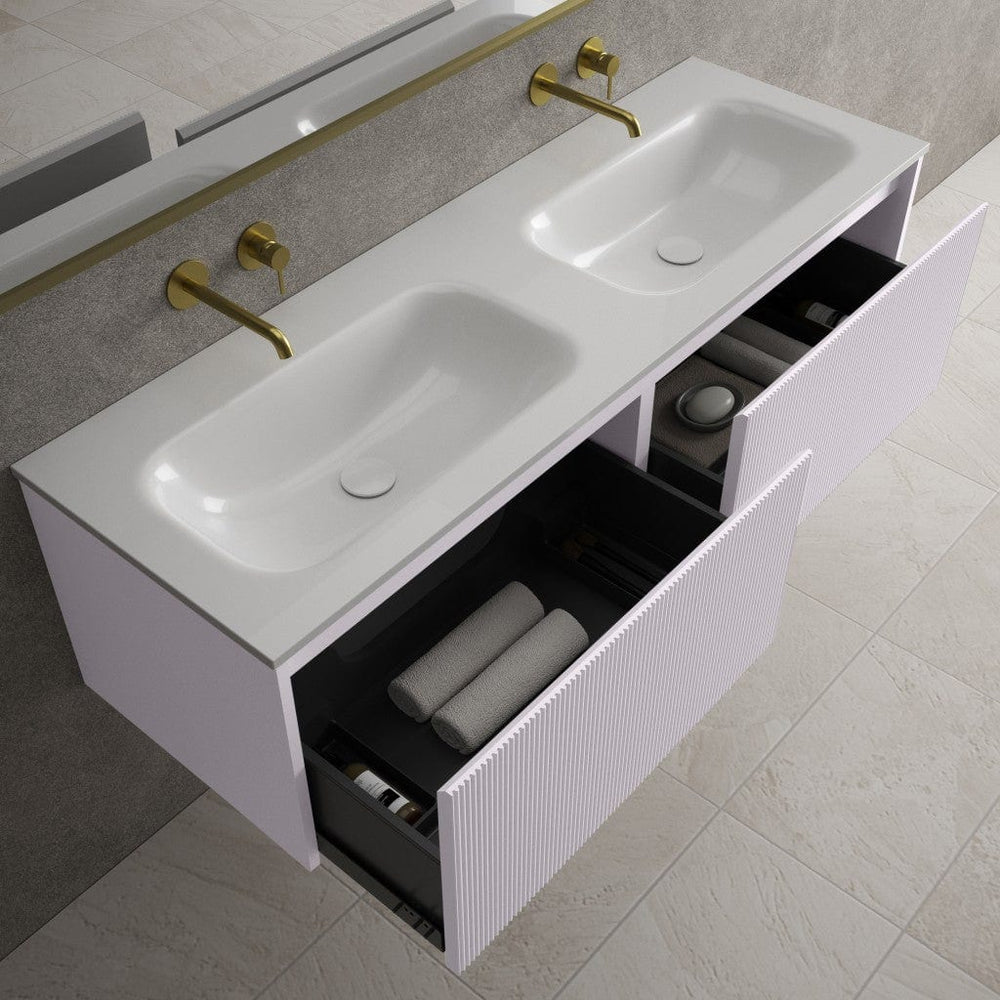 Scanalato Double Drawer Vanity Unit With Beyondstone Double Basin - Soft Violet 1400mm