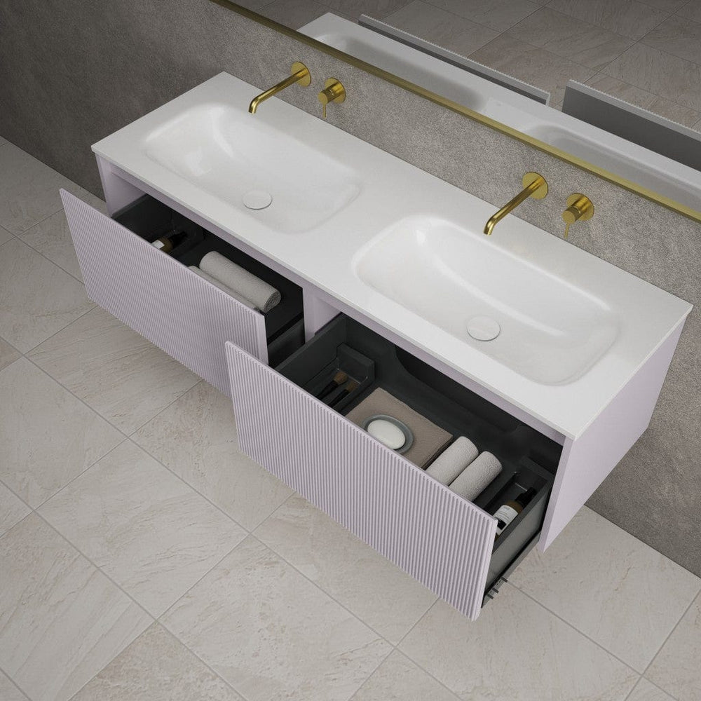 Scanalato Double Drawer Vanity Unit With Beyondstone Double Basin - Soft Violet 1400mm
