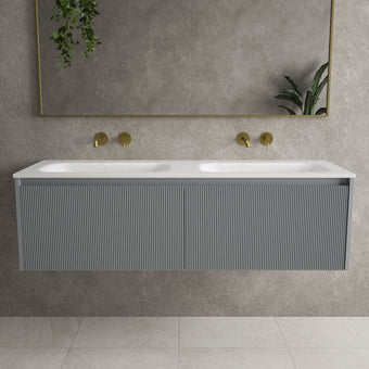 Scanalato Double Drawer Vanity Unit With Beyondstone Double Basin - Dove Grey 1400mm