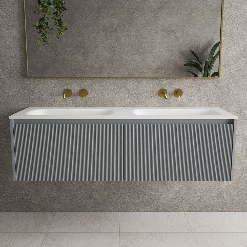 Scanalato Double Drawer Vanity Unit With Beyondstone Double Basin - Dove Grey 1400mm