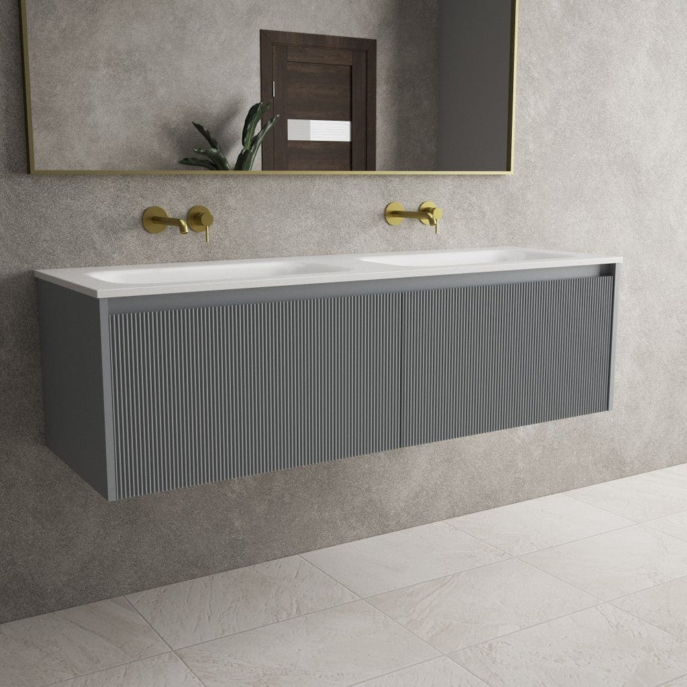 Scanalato Double Drawer Vanity Unit With Beyondstone Double Basin - Dove Grey 1400mm