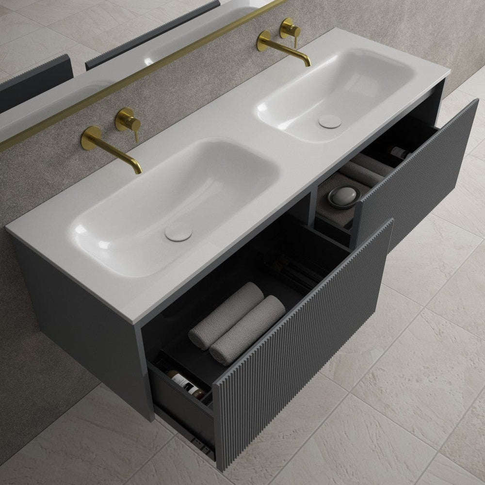 Scanalato Double Drawer Vanity Unit With Beyondstone Double Basin - Dove Grey 1400mm