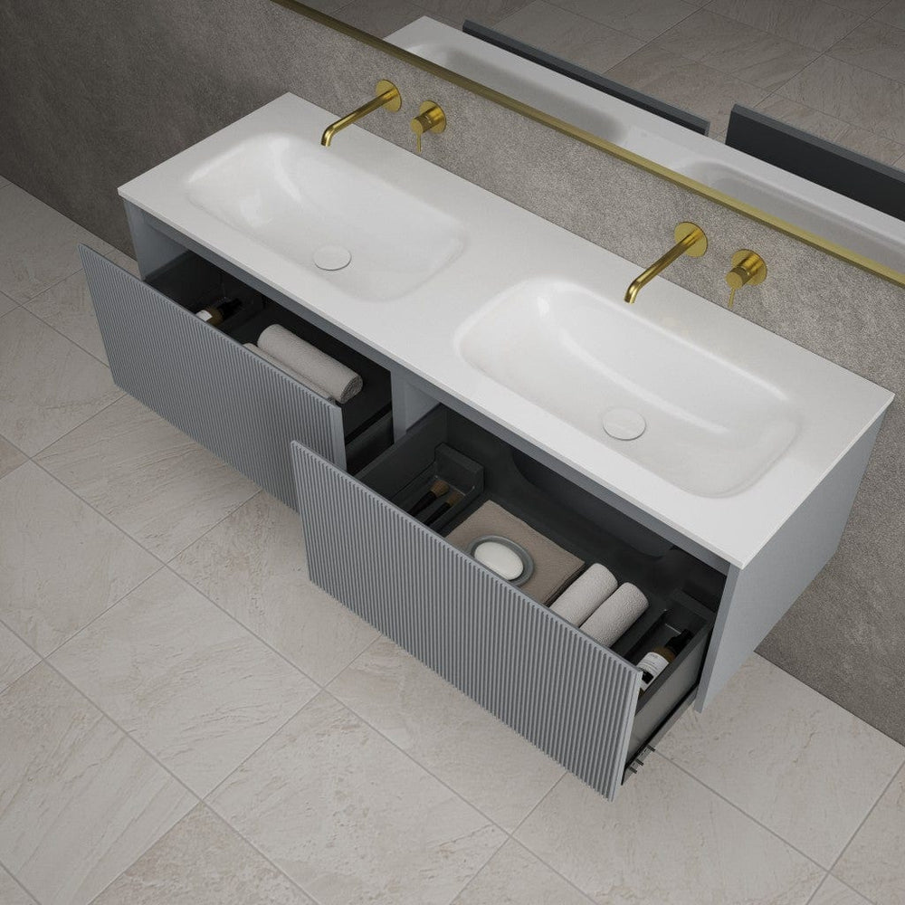Scanalato Double Drawer Vanity Unit With Beyondstone Double Basin - Dove Grey 1400mm
