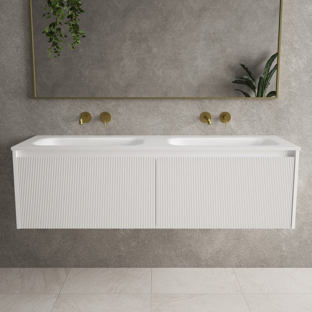 Scanalato Double Drawer Vanity Unit With Beyondstone Double Basin - Pure White 1400mm