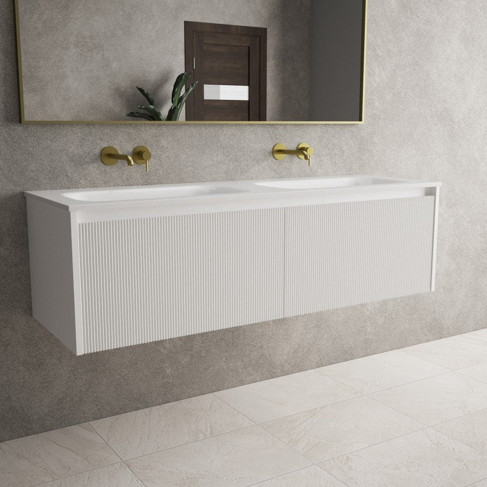 Scanalato Double Drawer Vanity Unit With Beyondstone Double Basin - Pure White 1400mm
