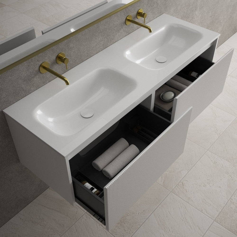 Scanalato Double Drawer Vanity Unit With Beyondstone Double Basin - Pure White 1400mm