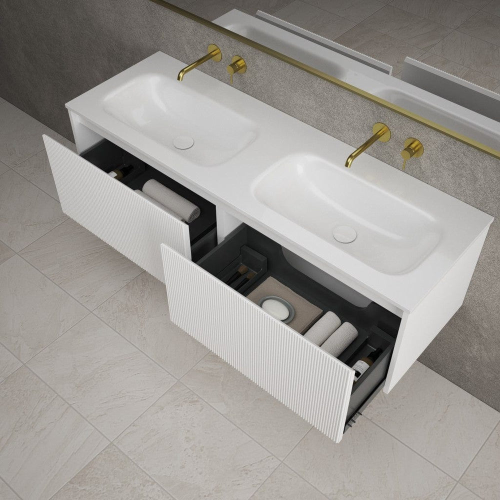 Scanalato Double Drawer Vanity Unit With Beyondstone Double Basin - Pure White 1400mm