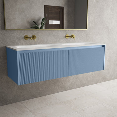 Scanalato Double Drawer Vanity Unit With Beyondstone Double Basin - Soft Blue 1400mm