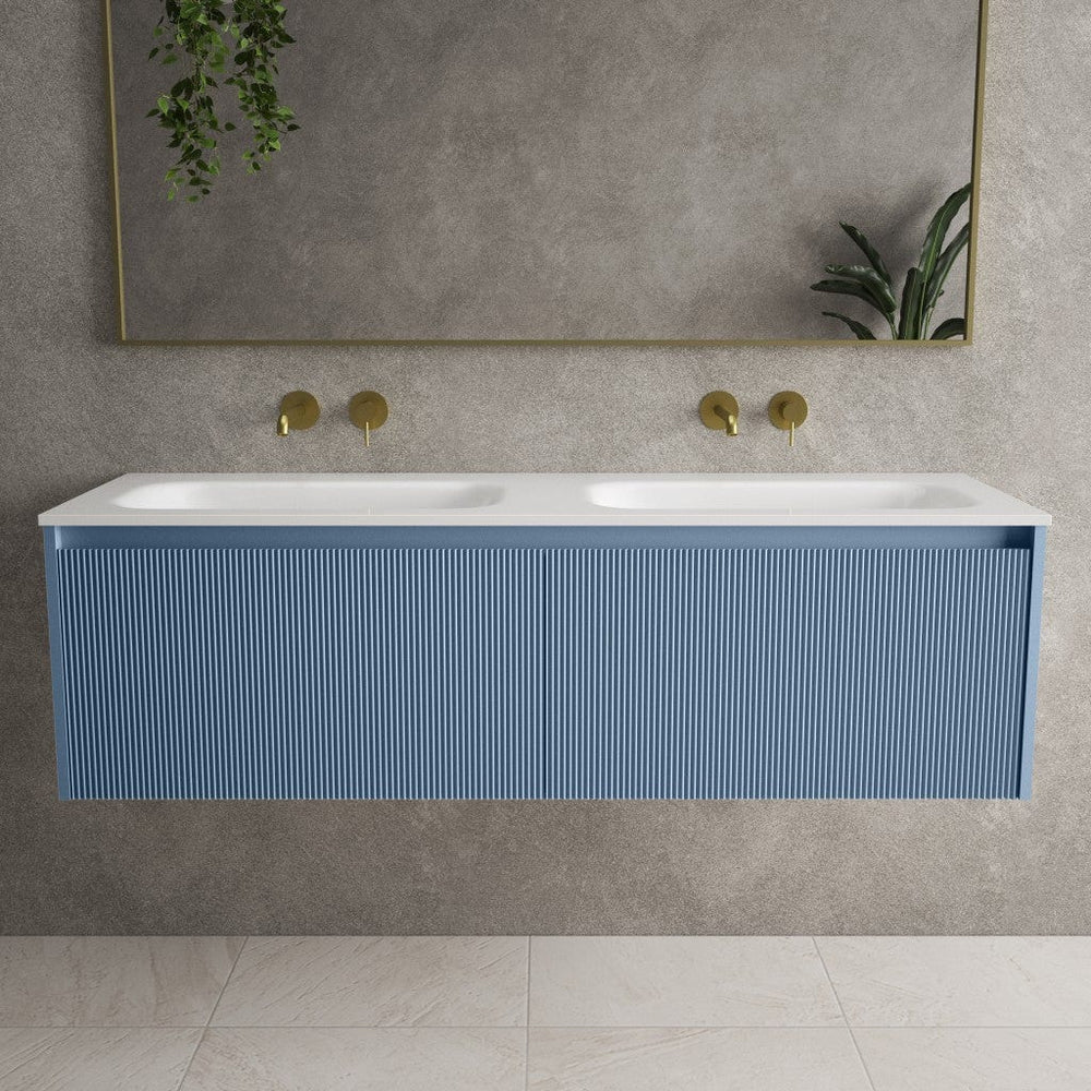 Scanalato Double Drawer Vanity Unit With Beyondstone Double Basin - Soft Blue 1400mm