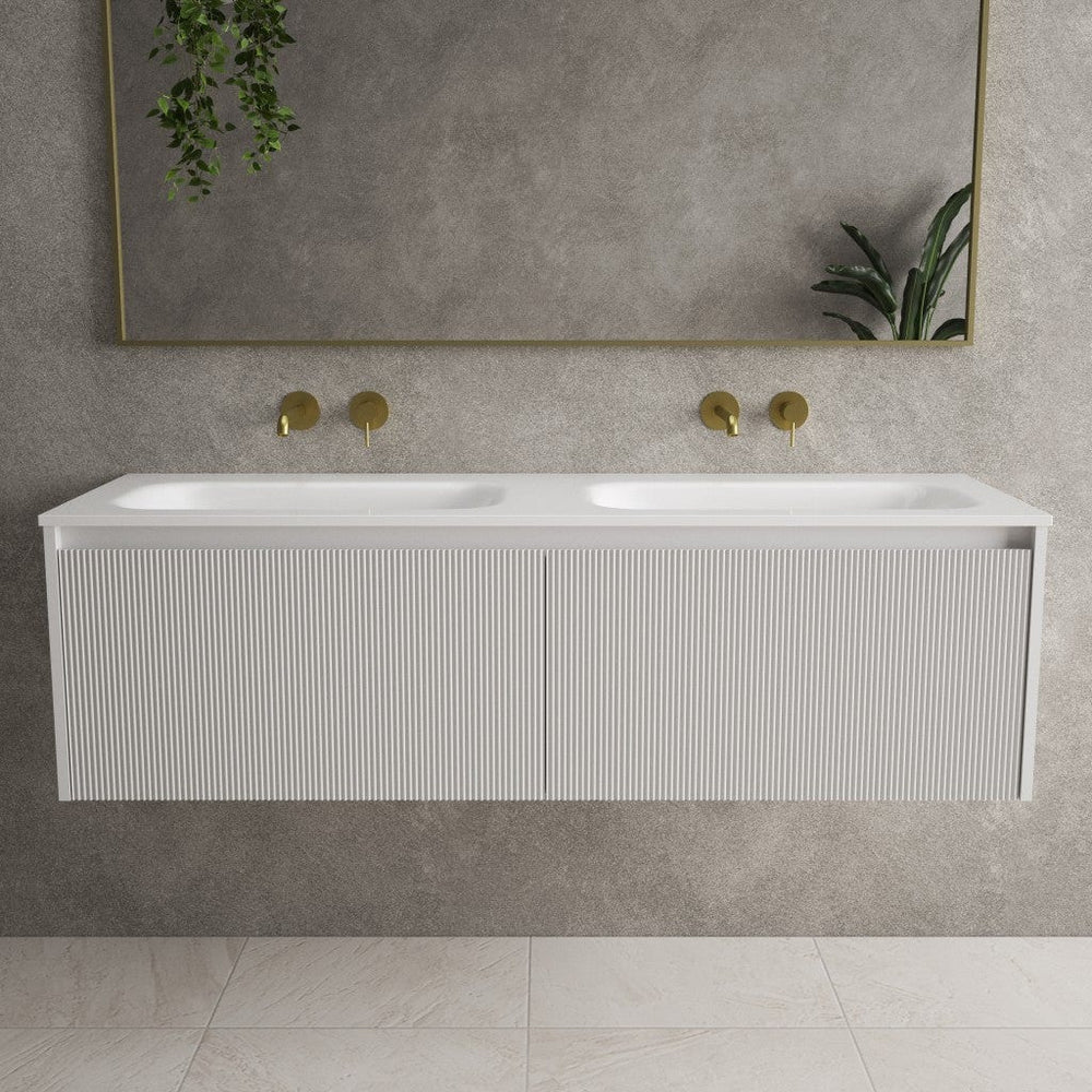 Scanalato Double Drawer Vanity Unit With Beyondstone Double Basin - Soft Grey 1400mm