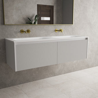 Scanalato Double Drawer Vanity Unit With Beyondstone Double Basin - Soft Grey 1400mm
