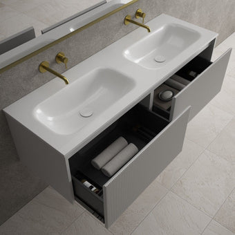 Scanalato Double Drawer Vanity Unit With Beyondstone Double Basin - Soft Grey 1400mm