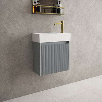 Scanalato Single Door Vanity Unit With Beyondstone Basin - Dove Grey 450mm