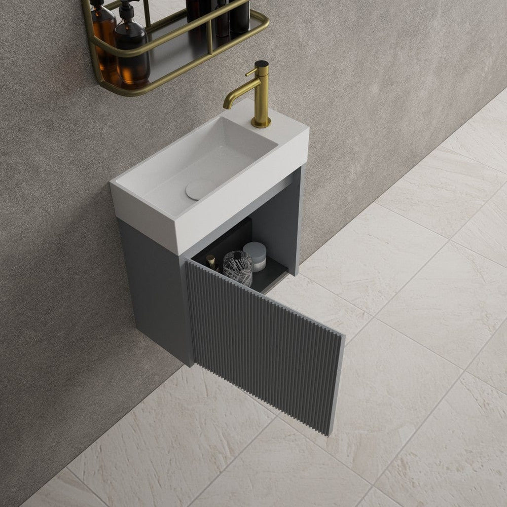 Scanalato Single Door Vanity Unit With Beyondstone Basin - Dove Grey 450mm