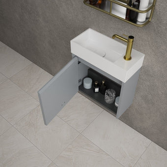 Scanalato Single Door Vanity Unit With Beyondstone Basin - Dove Grey 450mm