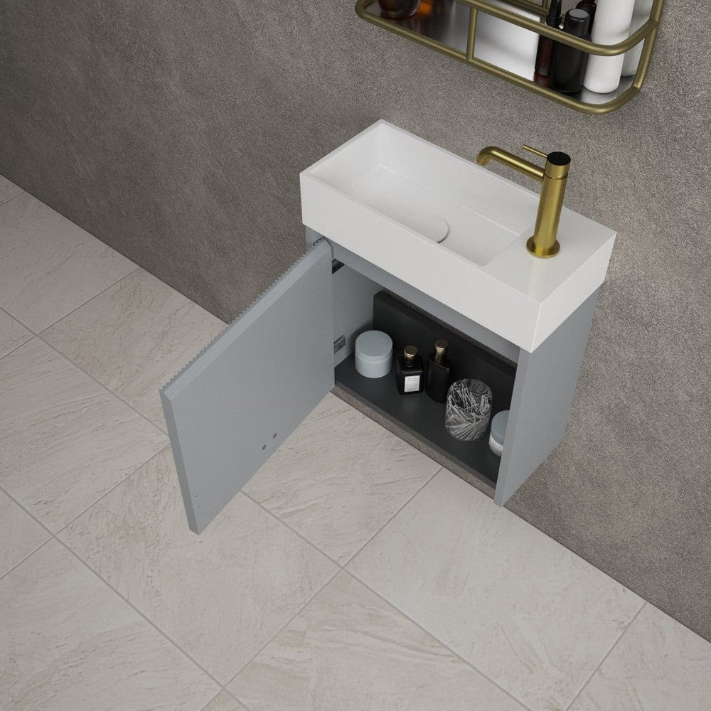 Scanalato Single Door Vanity Unit With Beyondstone Basin - Dove Grey 450mm