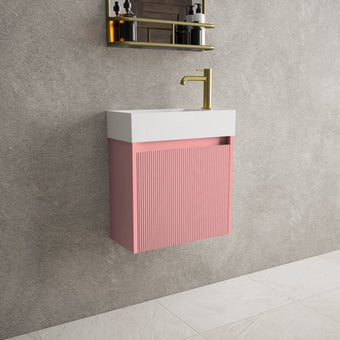 Scanalato Single Door Vanity Unit With Beyondstone Basin - Dusky Pink 450mm
