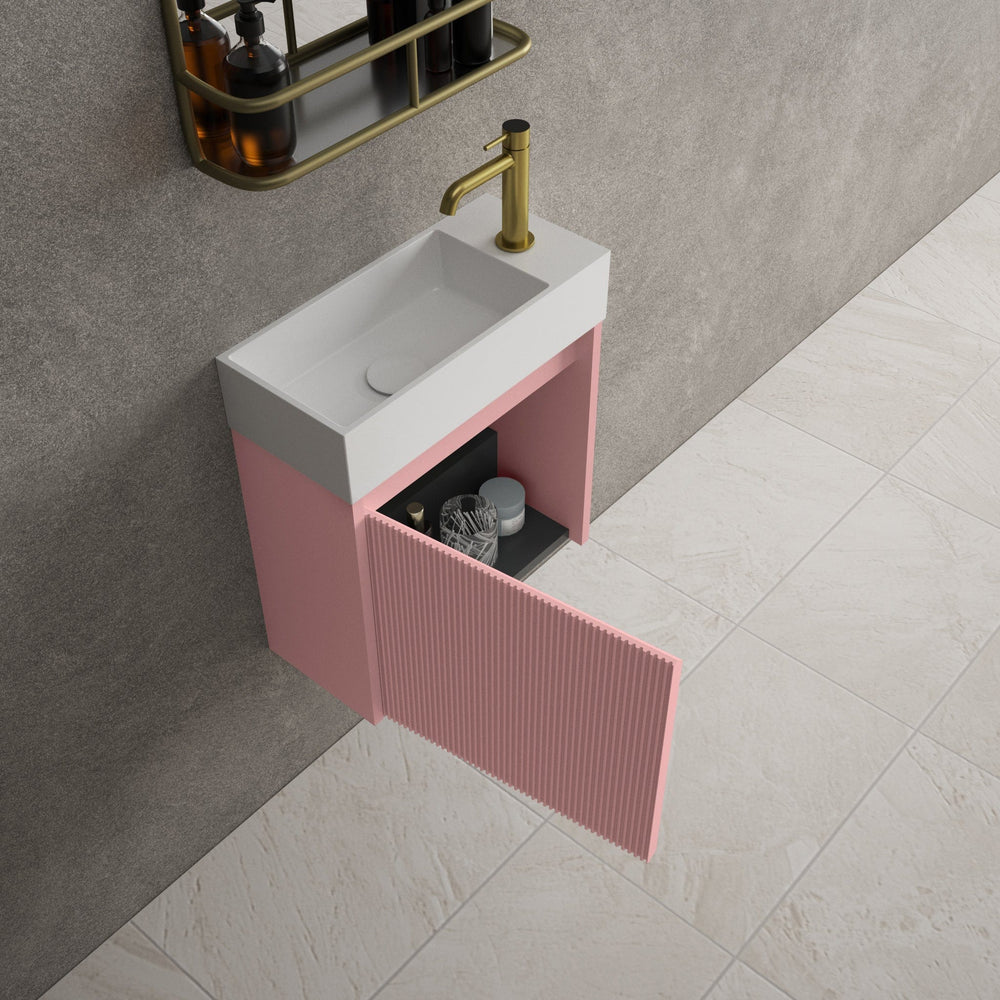 Scanalato Single Door Vanity Unit With Beyondstone Basin - Dusky Pink 450mm