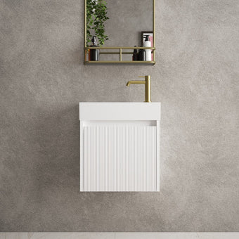 Scanalato Single Door Vanity Unit With Beyondstone Basin - Pure White 450mm