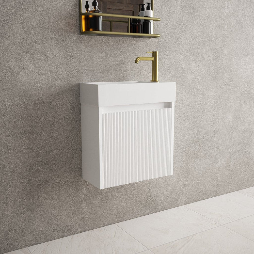 Scanalato Single Door Vanity Unit With Beyondstone Basin - Pure White 450mm