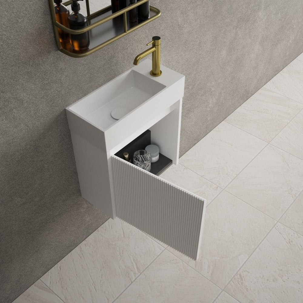 Scanalato Single Door Vanity Unit With Beyondstone Basin - Pure White 450mm