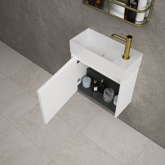Scanalato Single Door Vanity Unit With Beyondstone Basin - Pure White 450mm