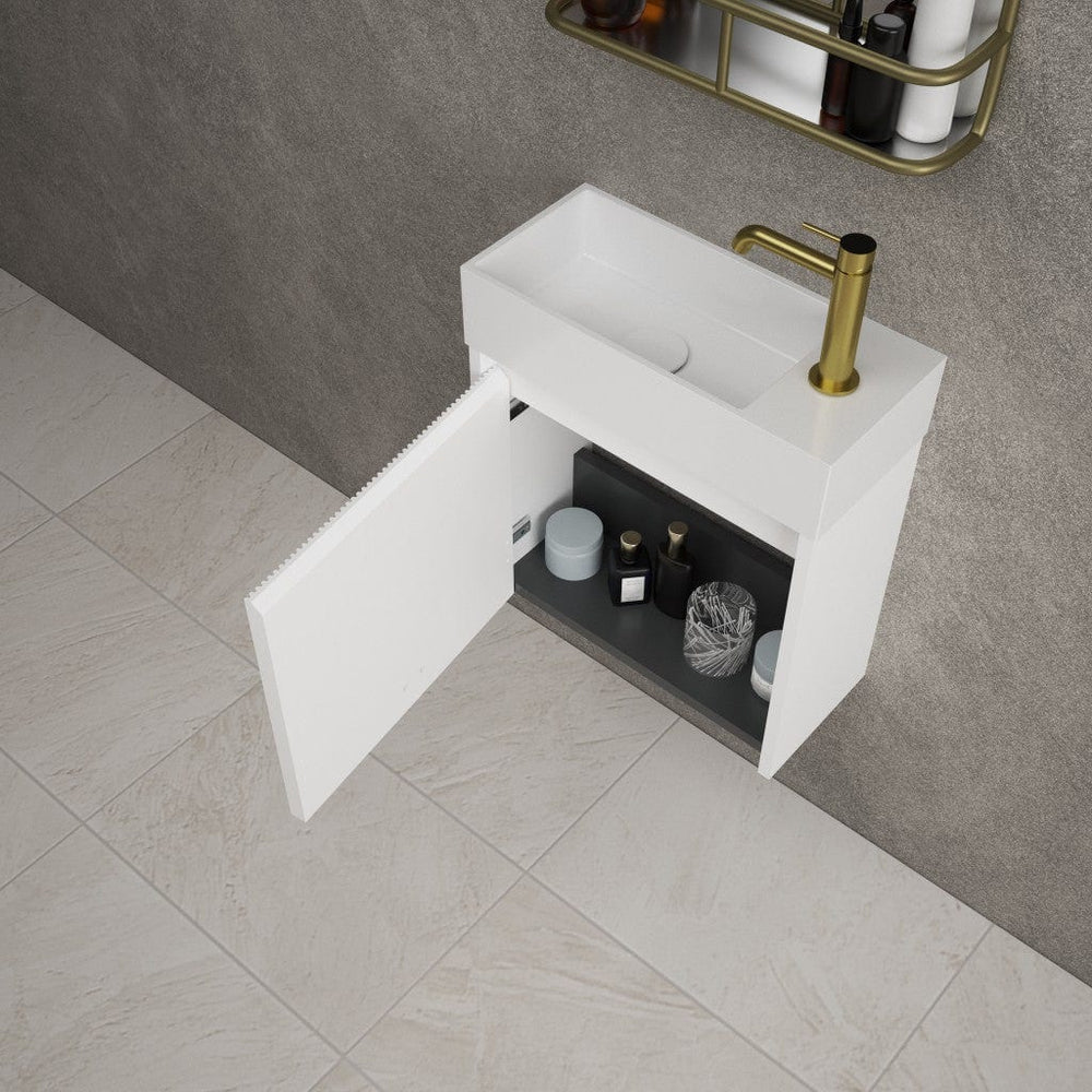 Scanalato Single Door Vanity Unit With Beyondstone Basin - Pure White 450mm