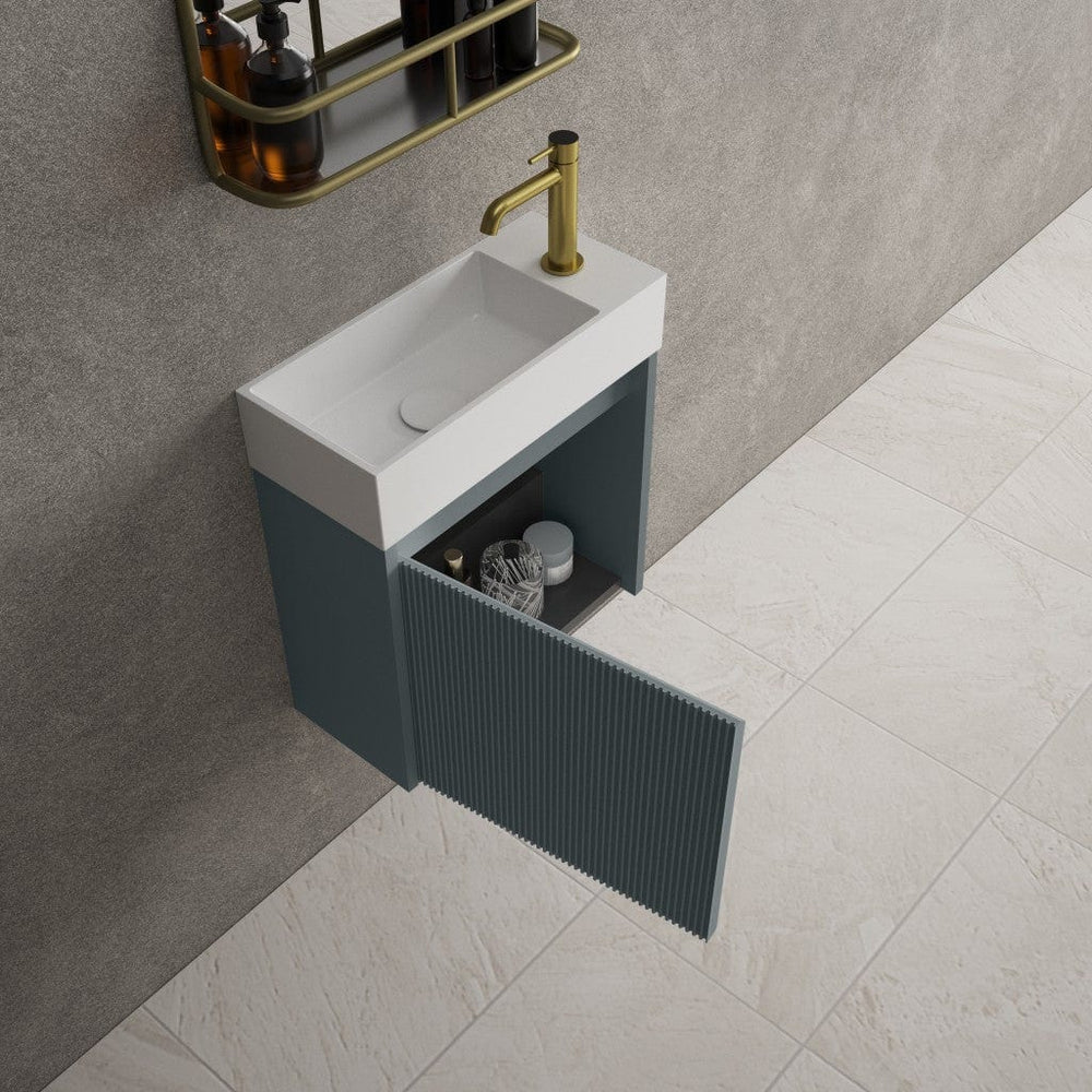 Scanalato Single Door Vanity Unit With Beyondstone Basin - Anthracite 450mm