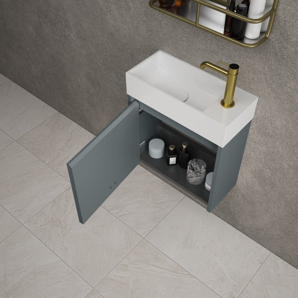 Scanalato Single Door Vanity Unit With Beyondstone Basin - Anthracite 450mm