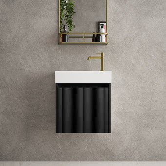 Scanalato Single Door Vanity Unit With Beyondstone Basin - Pure Black 450mm