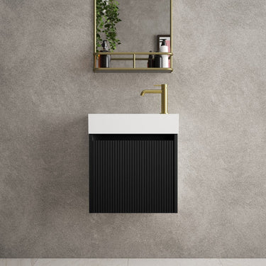 Scanalato Single Door Vanity Unit With Beyondstone Basin - Pure Black 450mm