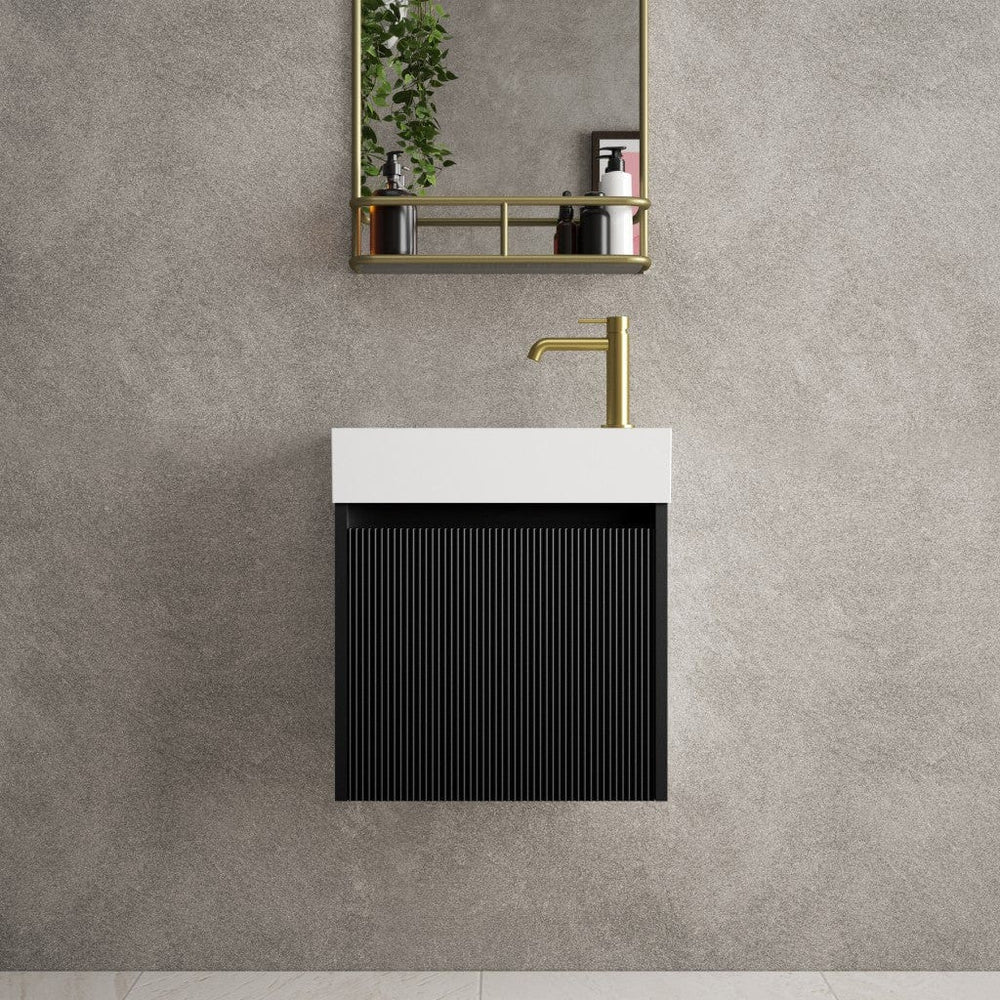 Scanalato Single Door Vanity Unit With Beyondstone Basin - Pure Black 450mm