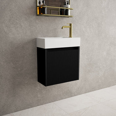 Scanalato Single Door Vanity Unit With Beyondstone Basin - Pure Black 450mm