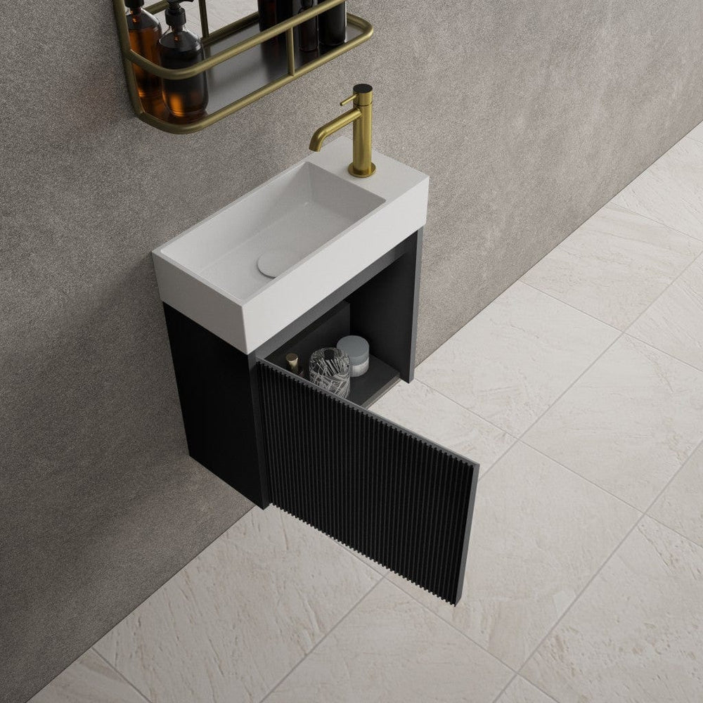 Scanalato Single Door Vanity Unit With Beyondstone Basin - Pure Black 450mm