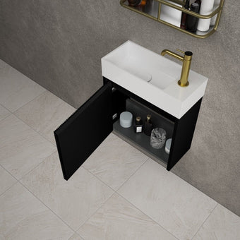 Scanalato Single Door Vanity Unit With Beyondstone Basin - Pure Black 450mm