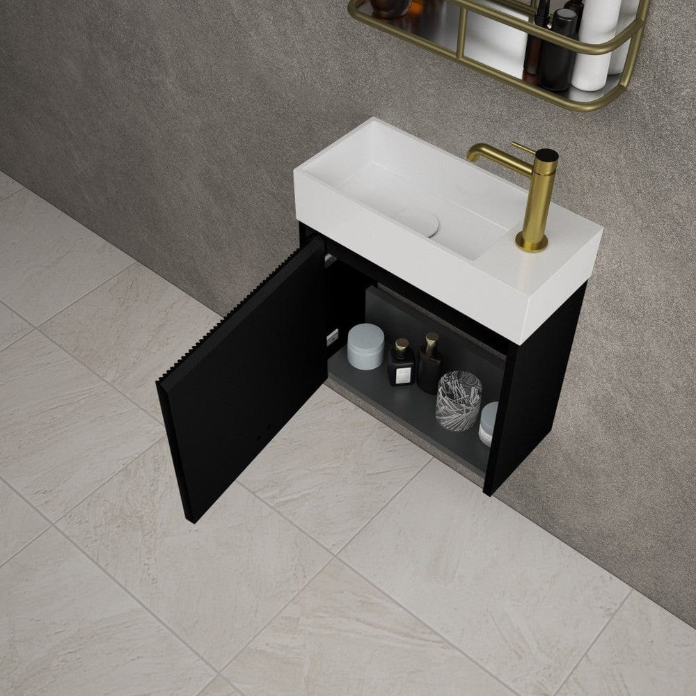 Scanalato Single Door Vanity Unit With Beyondstone Basin - Pure Black 450mm