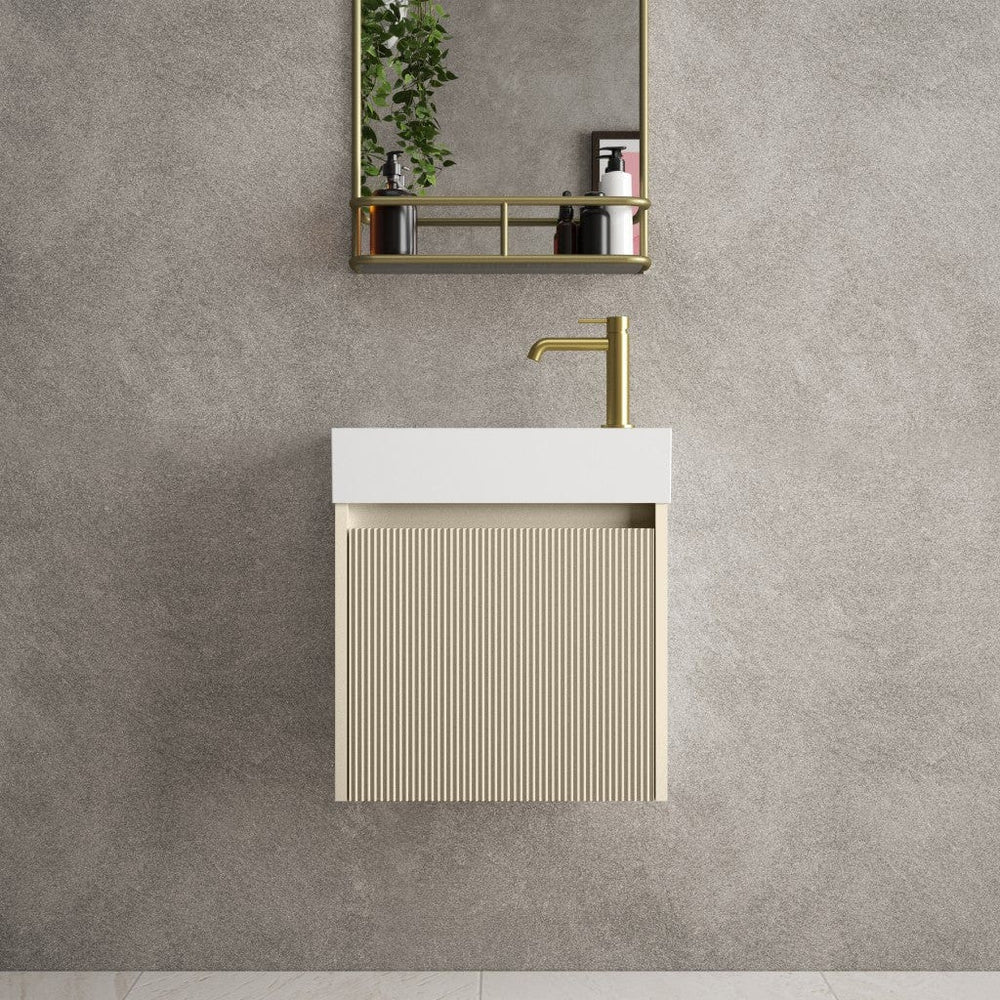 Scanalato Single Door Vanity Unit With Beyondstone Basin - Cashmere 450mm