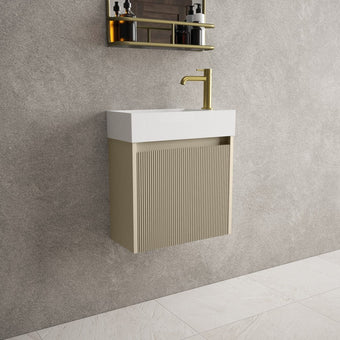 Scanalato Single Door Vanity Unit With Beyondstone Basin - Cashmere 450mm