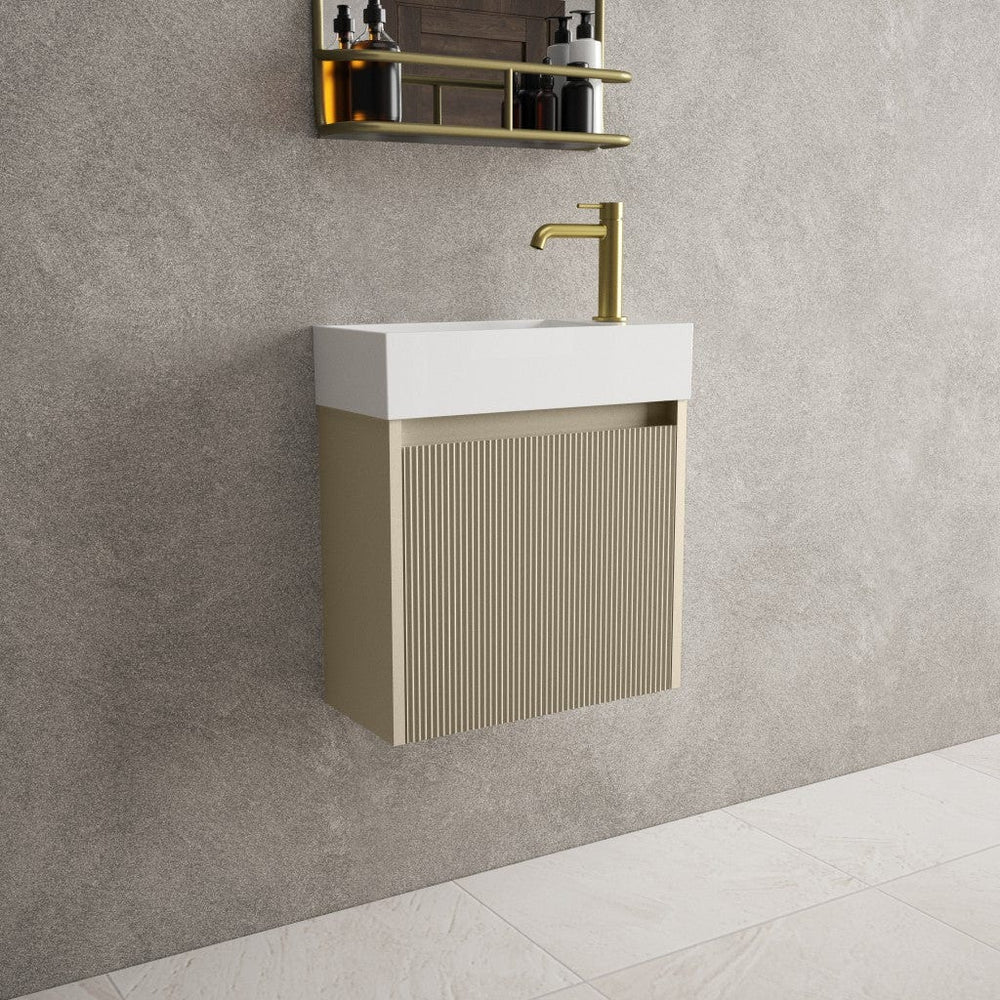 Scanalato Single Door Vanity Unit With Beyondstone Basin - Cashmere 450mm